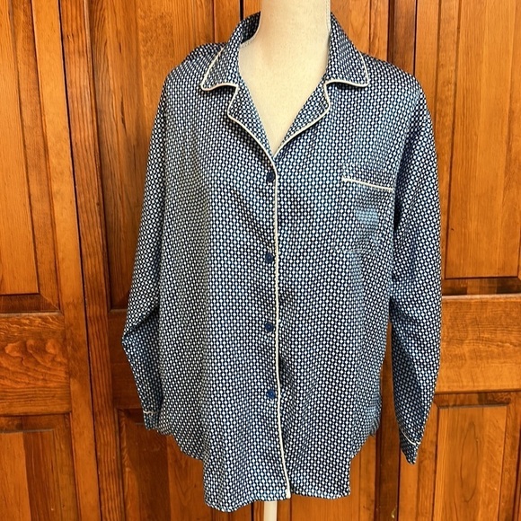 Miss Elaine Blue & White Silky Feel Cotton/Polyester Pajama Set Buttondown L - Picture 4 of 14